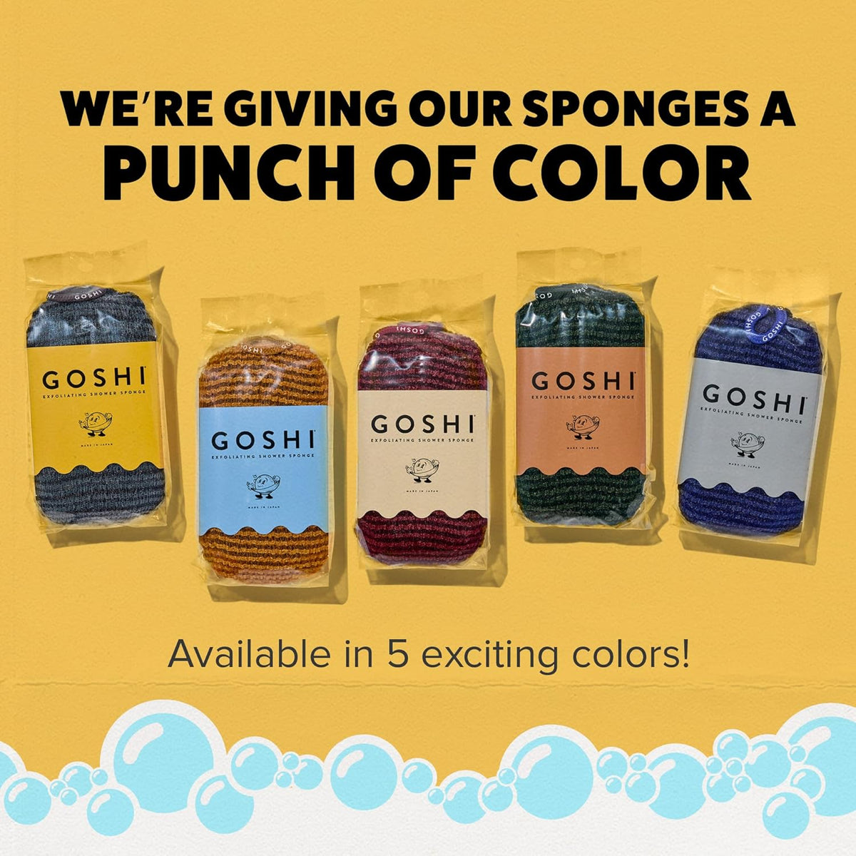 GOSHI Exfoliating Shower Sponge - Rip-Resistant, Rapid-Drying Exfoliating Bath Sponge for All Skin Types - Indigo Blue - Made in Japan