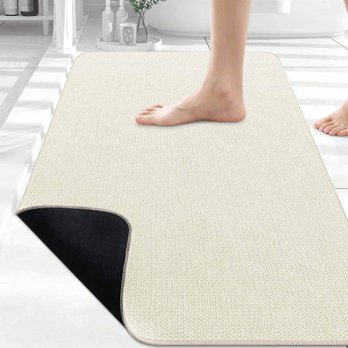 Smiry Ultra Thin Bath Mat 27x17, Non Slip Rubber Washable Bathroom Rugs
