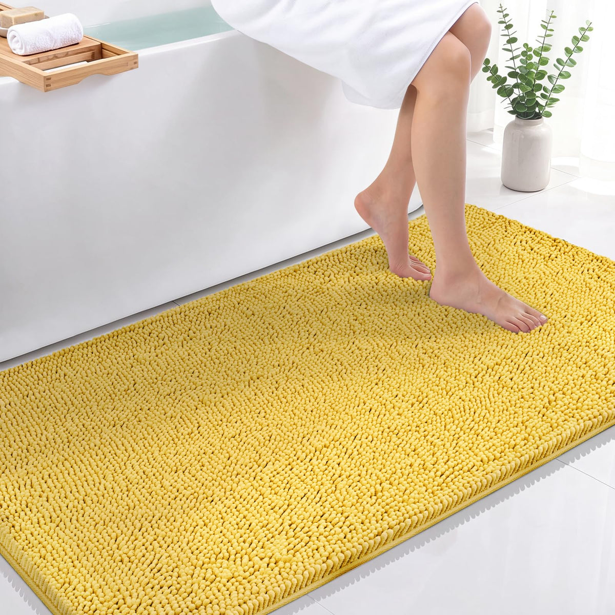 Bcoimo Small Bath Rug Mat,Chenille Extra Soft Navy Bathroom Mats for Floor