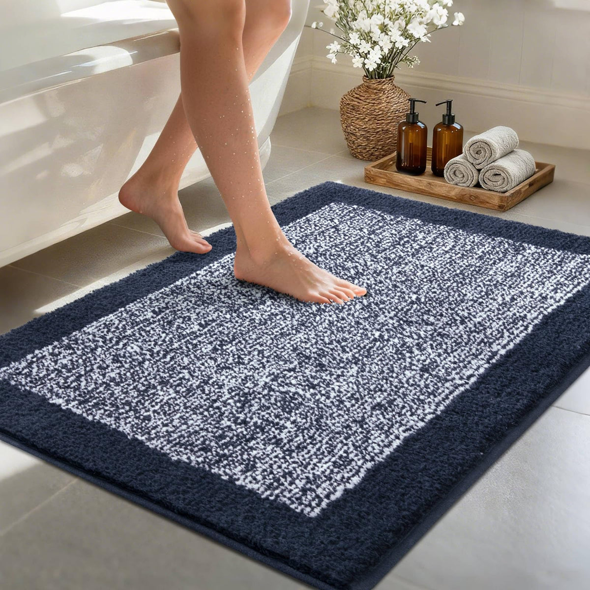 Long 2x4 Ft (48''x24'') Bathroom Rugs, Non Slip Washable Bath Mat Grey