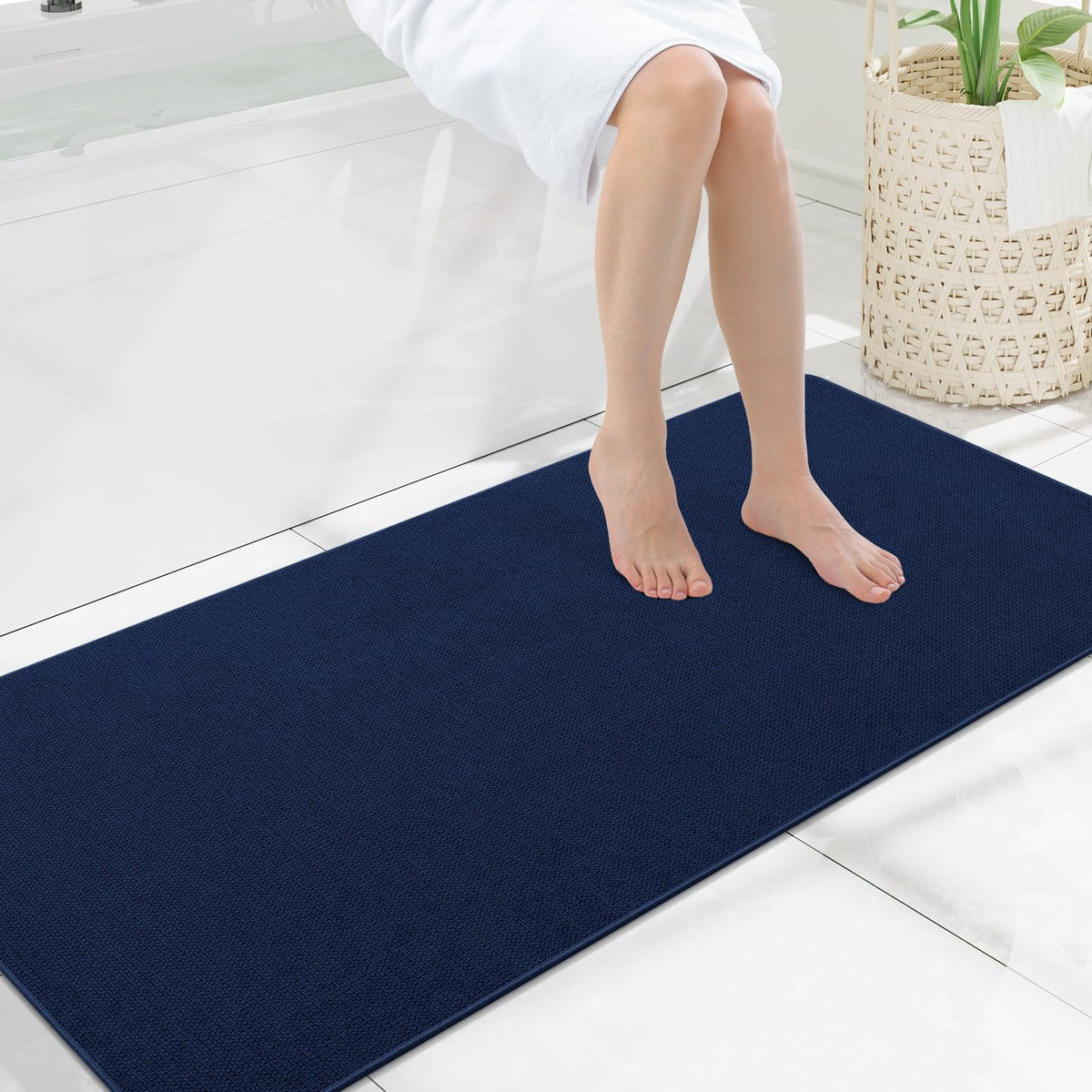 Smiry Ultra Thin Bath Mat 27x17, Non Slip Rubber Washable Bathroom Rugs