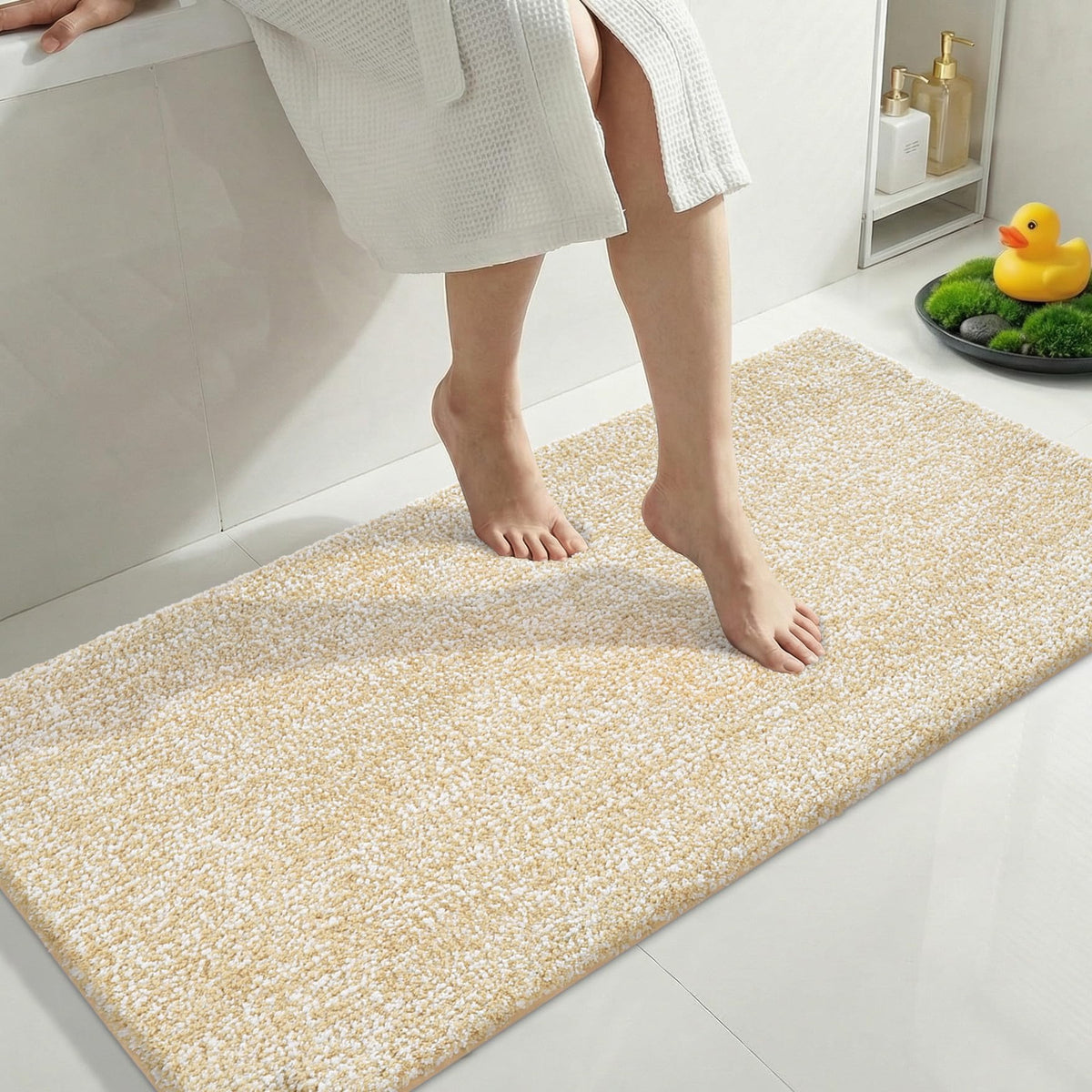 Yimobra Non Slip Machine Washable Bathroom Rug 24x17 Grey and White
