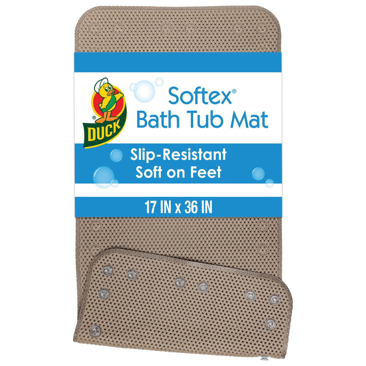 Duck Brand Softex Bath Mat for Tubs, 17 in. x 36 in, Taupe, Skid Resistant