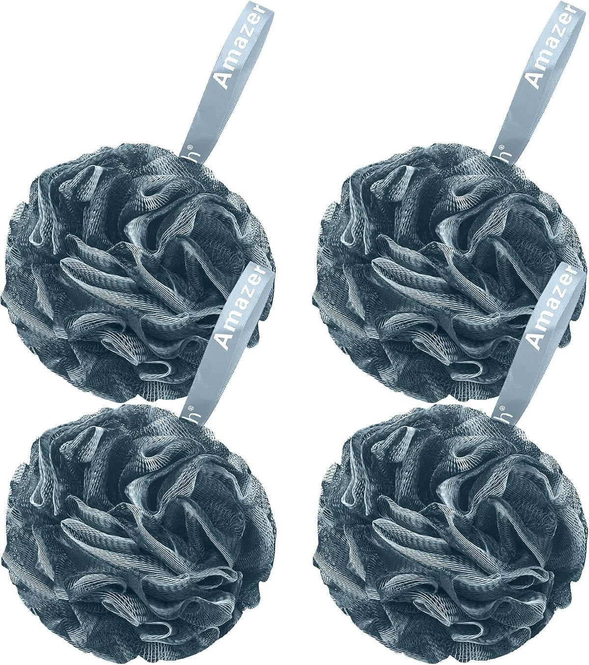 AmazerBath Loofah Sponge 60g/Piece, Exfoliating Bath Sponge Body Scrubber - Loofa Set of 4 Grey Blue-Pink-Grey-White