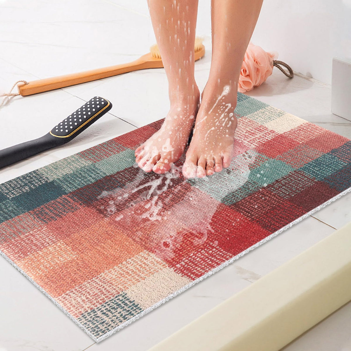 Shower Mat Non-Slip, Soft Comfort Bath Mat with Drainage Holes, PVC Loofah Massage Bathtub Mat for Shower, Tub, Bathroom, Wet Areas, Quick Drying