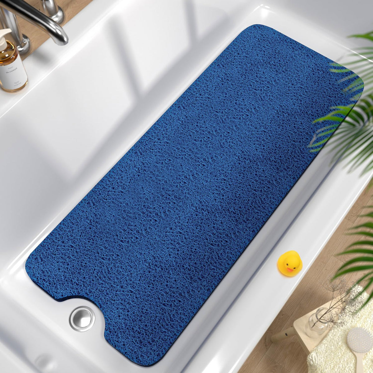 HITSLAM Non Slip Bathtub Mat 40 x 16 Inch, Extra Long Bath Mat for Tub, Soft PVC Loofah Shower Floor Mat with Drain, Quick Drying Bathroom Tub Mat for Wet Area, Without Suction Cup, Grey