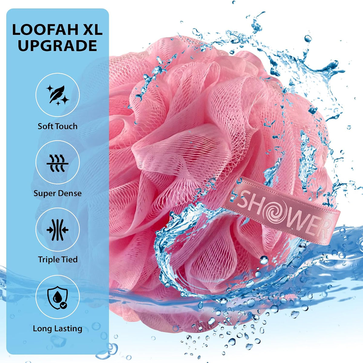 SHOWER BOUQUET Pink-Loofah Bath-Sponge XL 4-Pack // Extra Large 75g