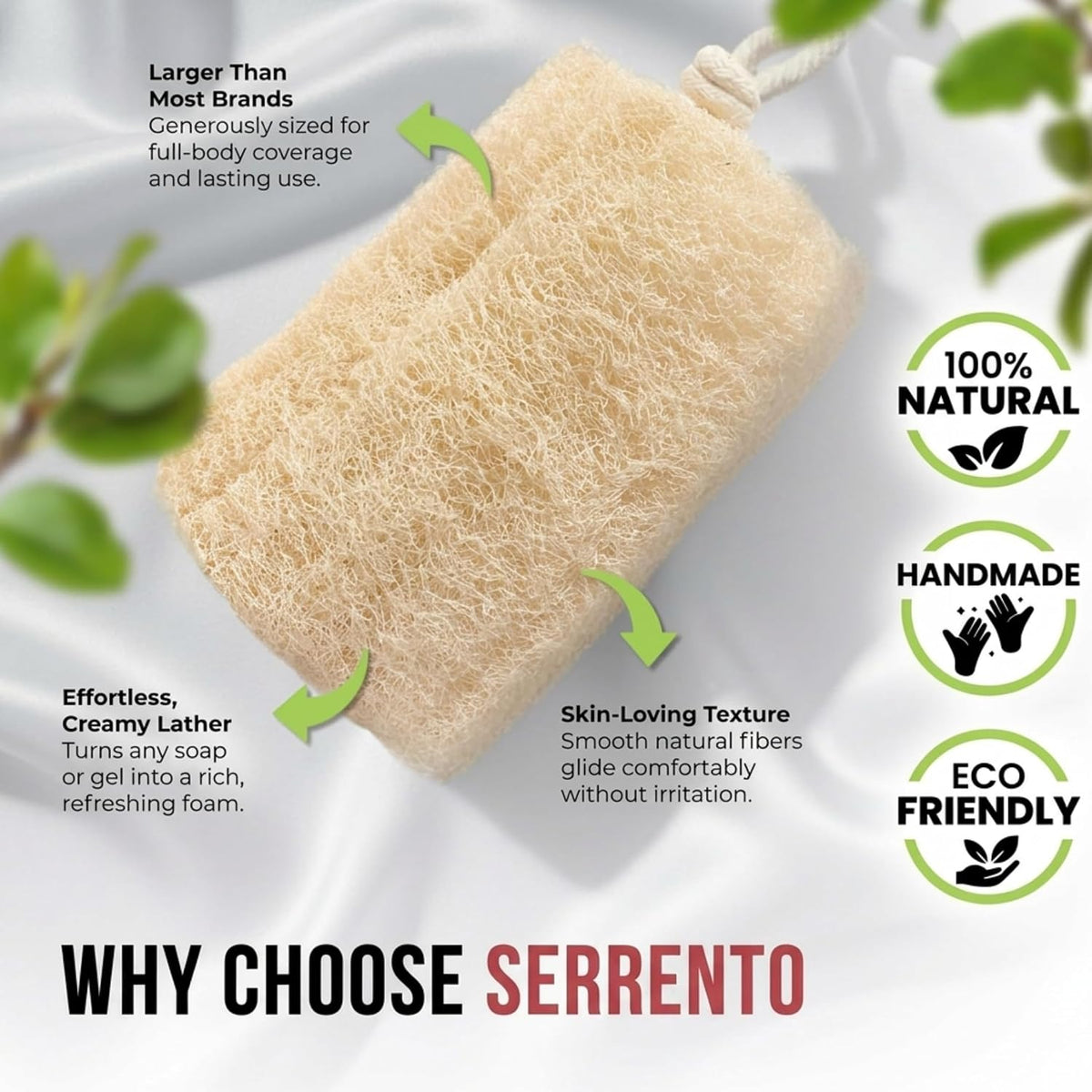 SERRENTO Loofah Body Bath Scrubber Shower - Egyptian Loofa Pack of 3 Tan