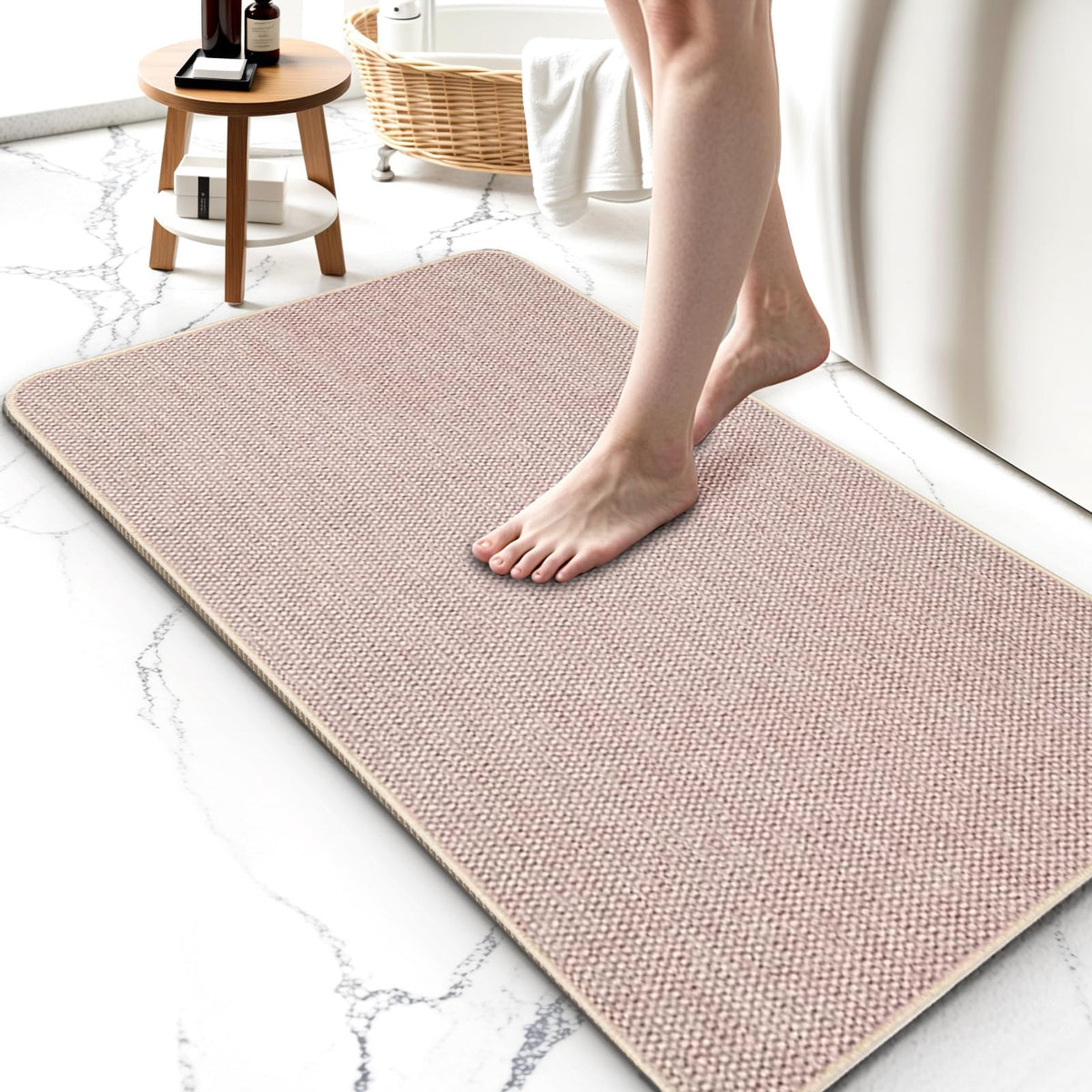 Bathroom Rugs Sets 2 Piece, Thin Bath Mat & U-Shaped Contour Toilet Rug Absorbent Quick Dry, Machine Washable, Non Slip Low Pile Bath Mats for Bathroom/Tub/Sink/Shower (27"x17" Plus 24"x20" U, Grey)