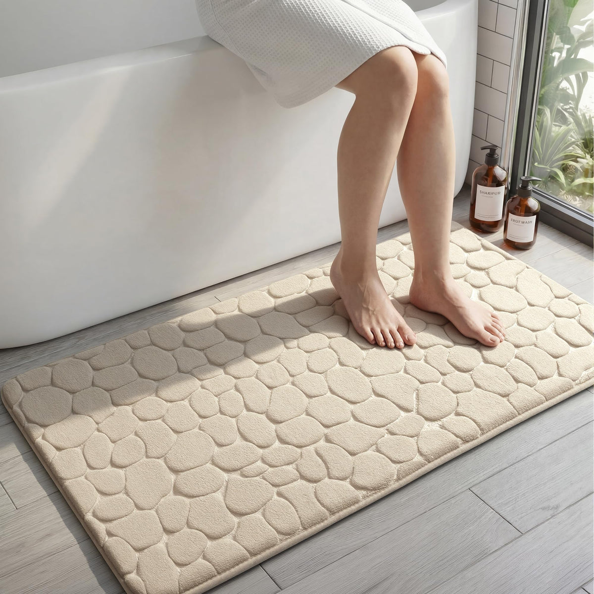 YIHOUSE Bathroom Mat Rug, Memory Foam Bath Mat, Non-Slip Bathroom Floor Mats, Cobblestone Bath Mats Absorbent Bath Rugs Washable Quick Dry (17x24,Dark Gray)