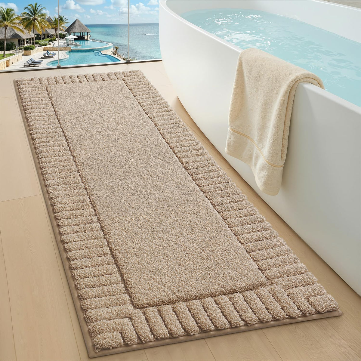 LUMI Soft Bathroom Rugs Absorbent, Non Slip Bath Mat 16x24, Beige