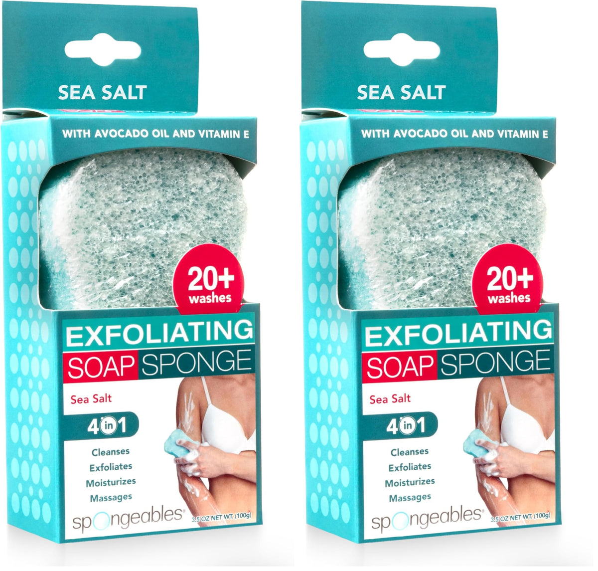 Spongeables Body Wash in a 20+ Wash Sponge, Sea Salt, 3 Count