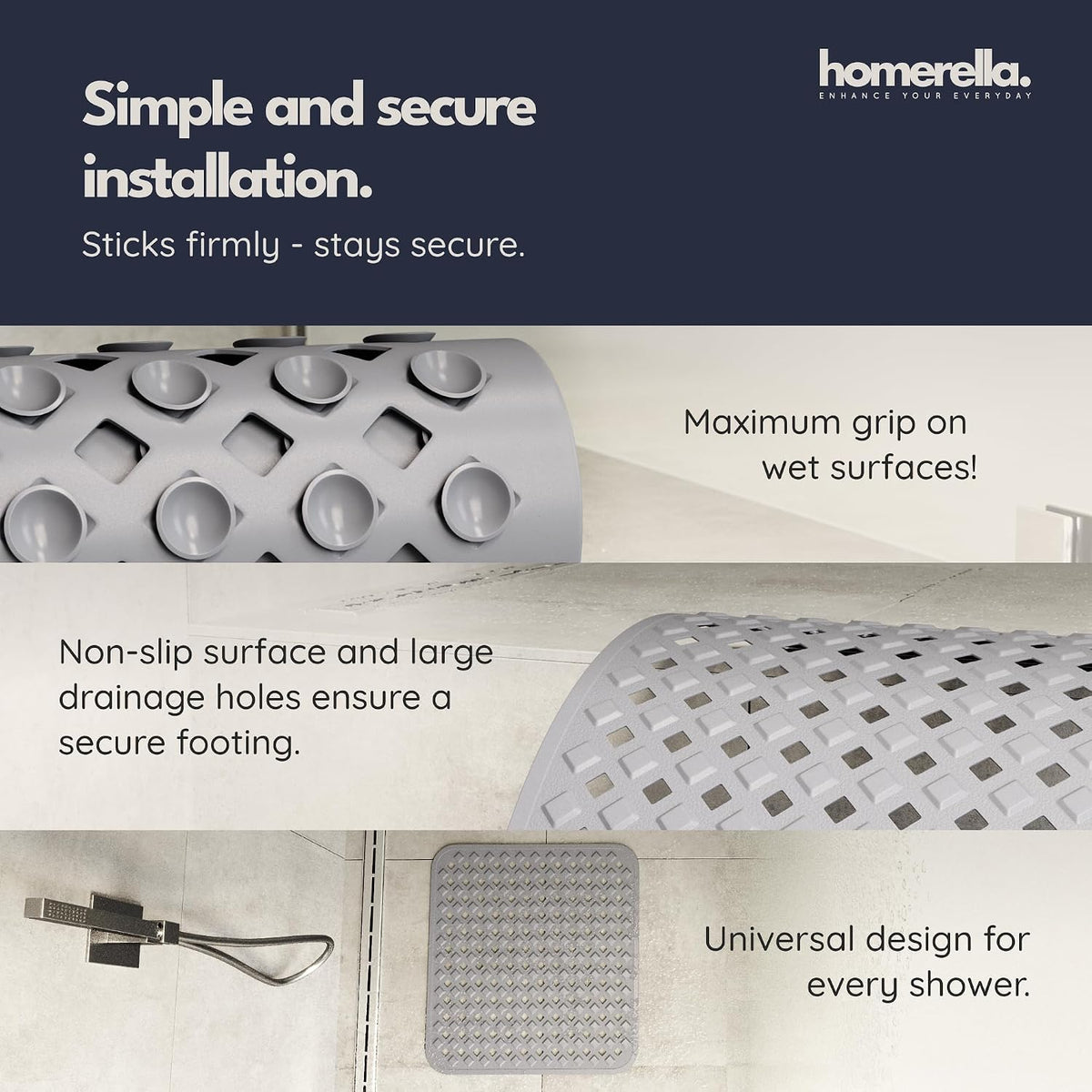 homerella Square Shower Mat Non Slip Anti Mold 21x21 Anti Slip Shower Mat