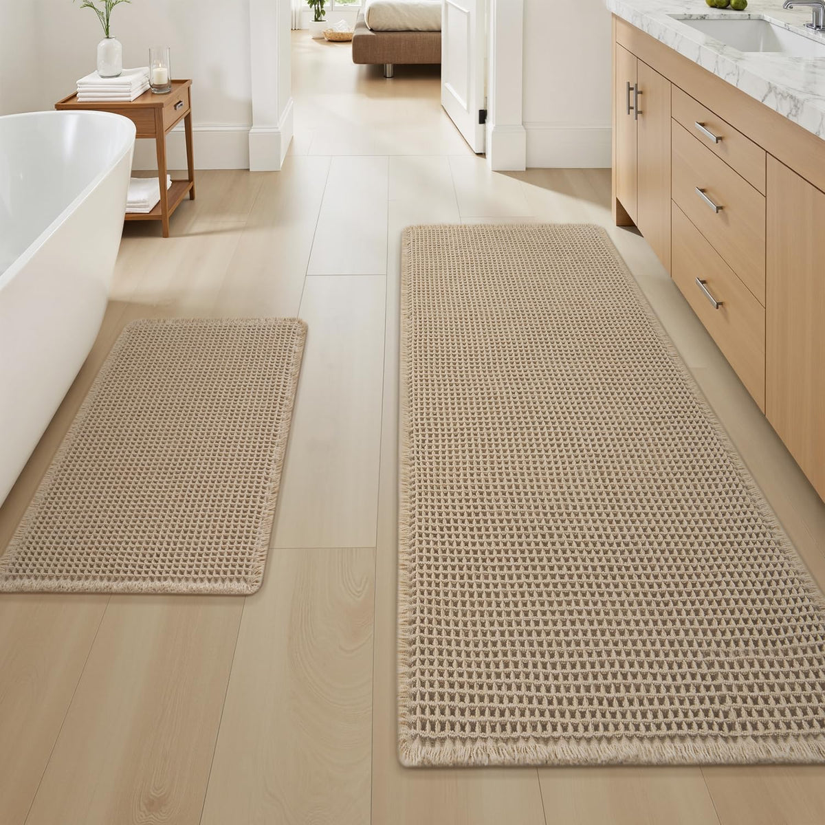 Upgraded Waffle Bath Mat Ultra Absorbent Non Slip Bathroom Mat, 18" x 30"