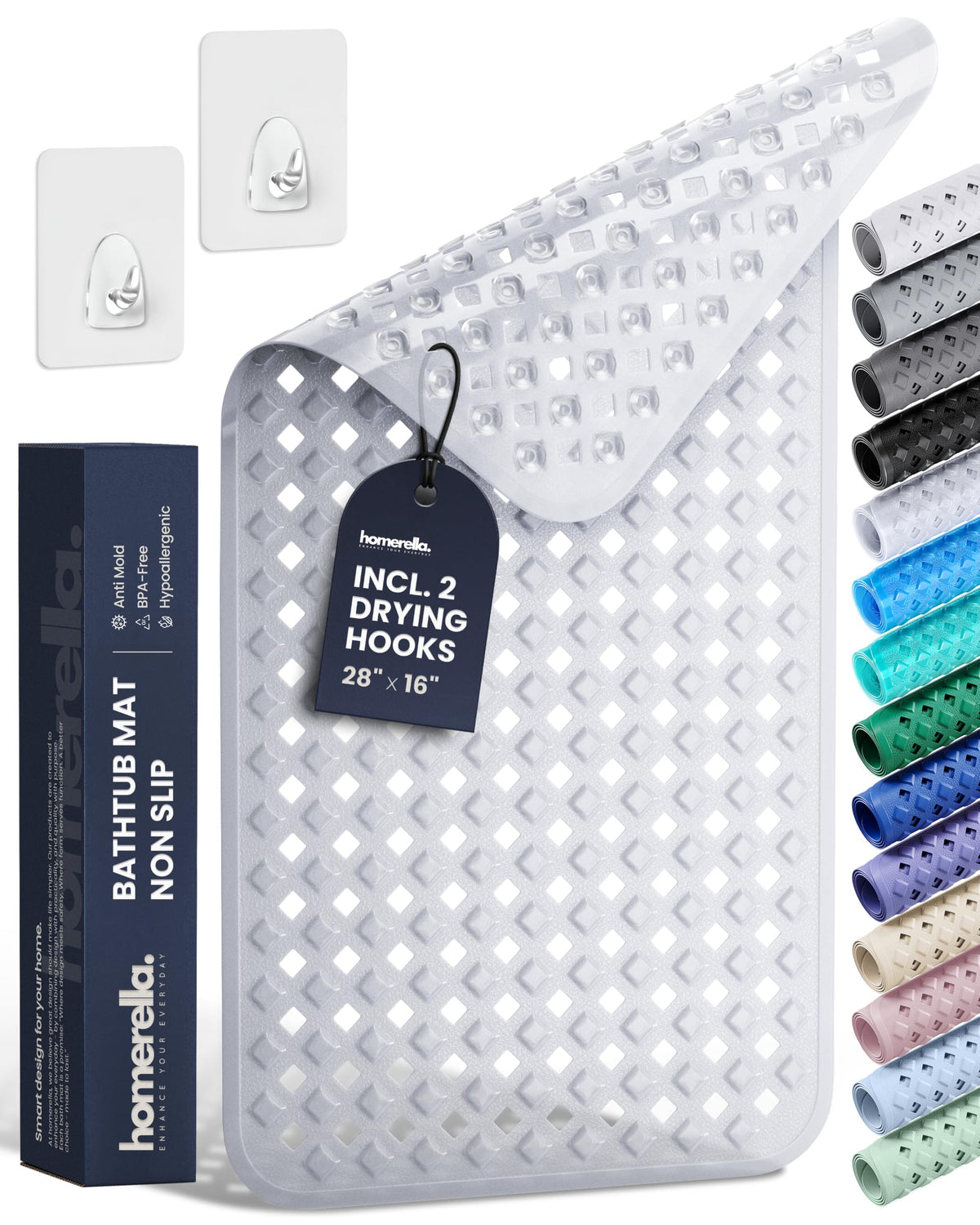 homerella Bathtub Mat Non Slip 35x16 Shower Mat Non Slip Anti Mold BPA Free