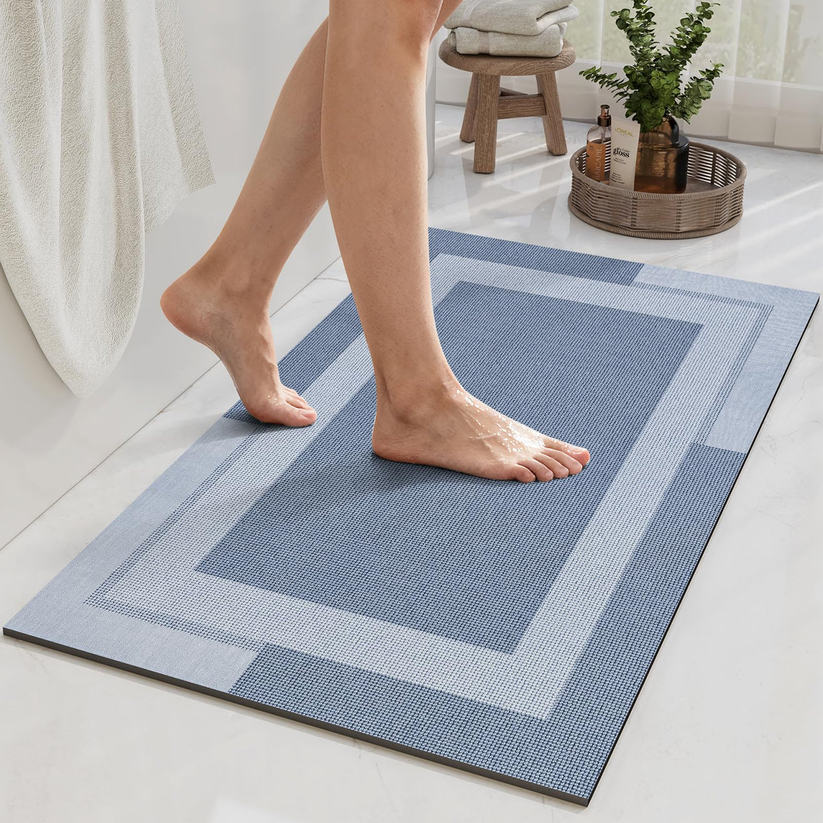 YDKGL Non Slip Bath Mat Thin Bathroom Rugs Fit Under Door Grey 16"x 24"