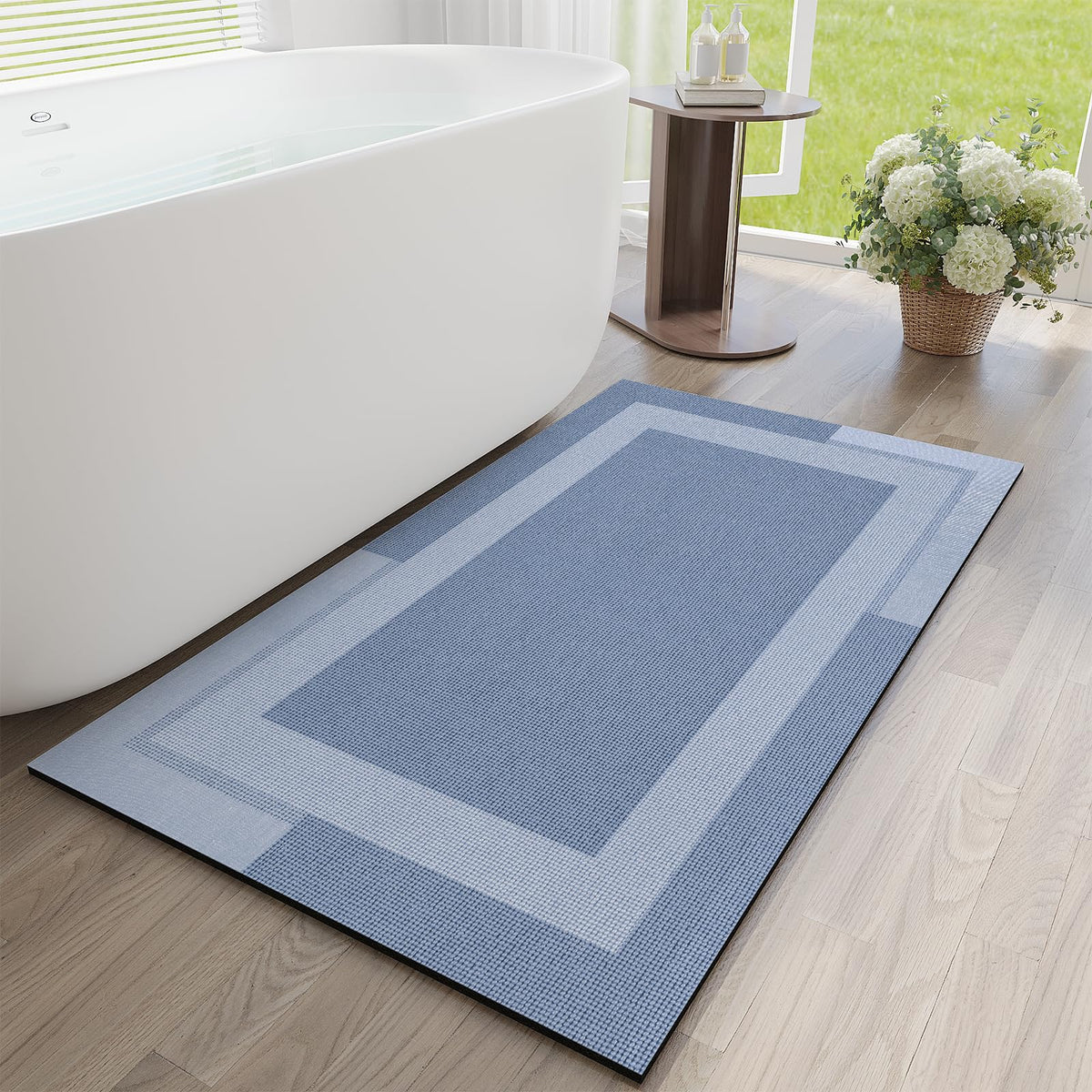 YDKGL Non Slip Bath Mat Thin Bathroom Rugs Fit Under Door Grey 16"x 24"