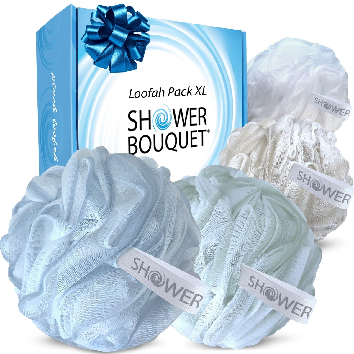 SHOWER BOUQUET Loofah Bath-Sponge XL Soft-Pastel-Colors 4-Pack Extra Large