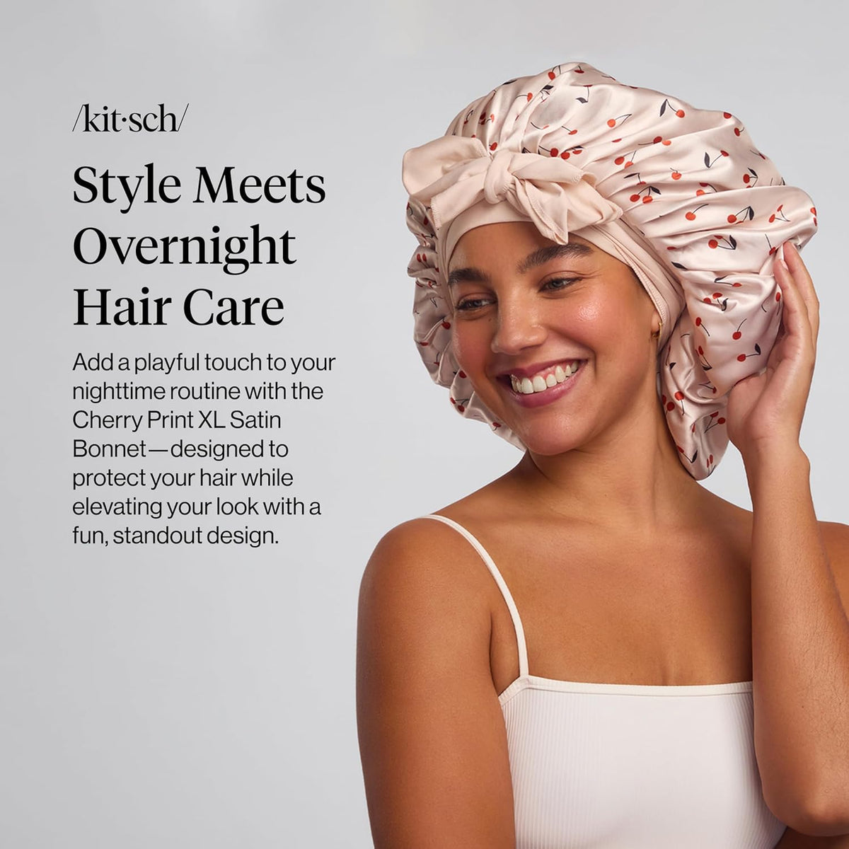 Kitsch XL Satin Bonnet for Sleeping - Cherry Print