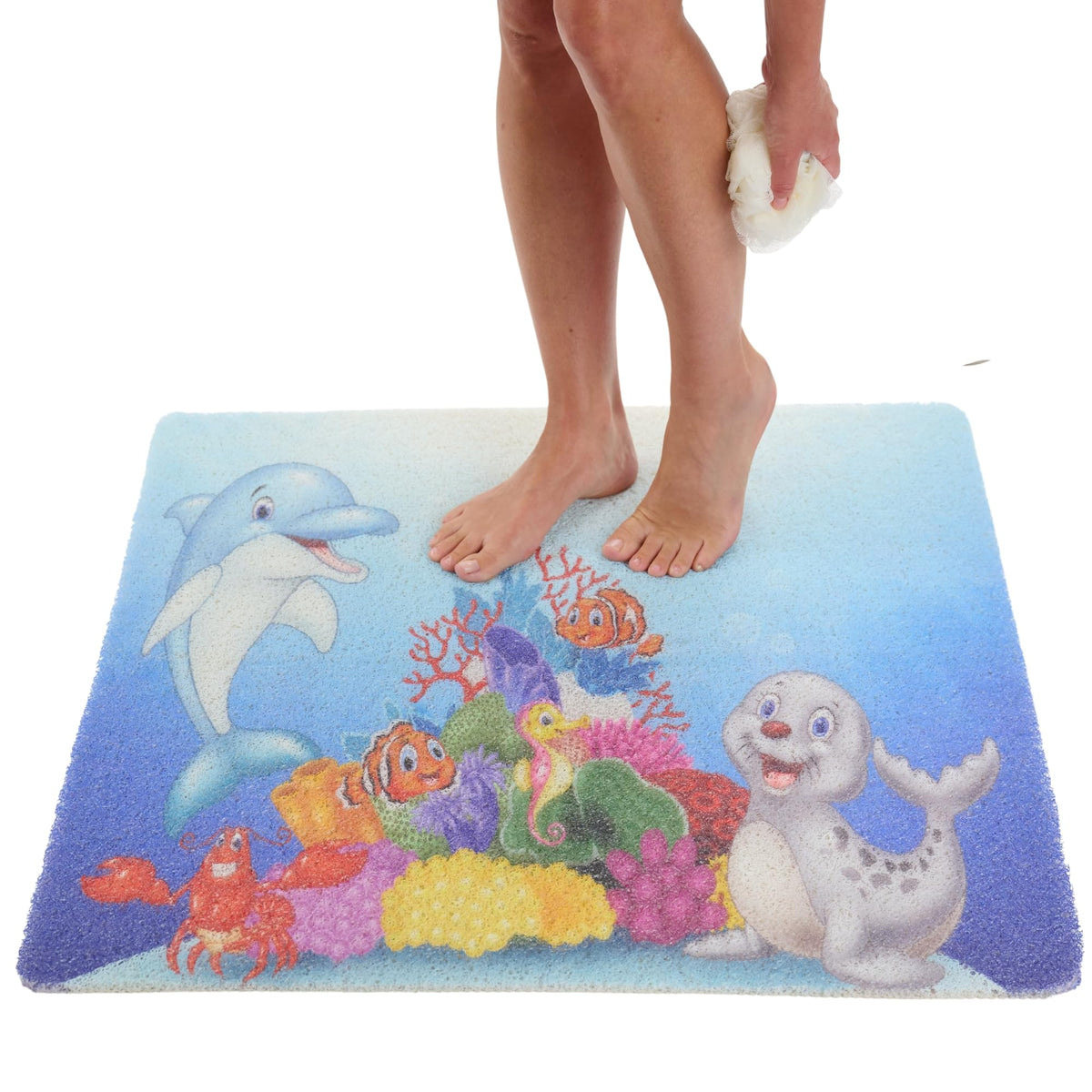 Non Slip Bathtub Mat Shower Mat for Tub - Loofah Bath Mats for Bathroom - 40x16 Bathtub Floor Mat - Textured Anti Slip Bath Mat Without Suction Cups - Secure Mat for Wet Areas (40x16 Pebble Blue)