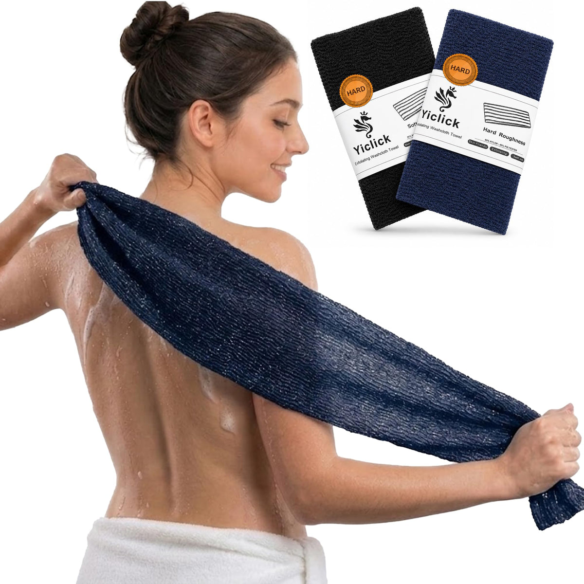 Yiclick Exfoliating Washcloth Towel, Back Scrubber for Shower for Women, Exfoliating Body Scrubber, Loofah Sponge Wash Cloth, Korean Japanese Exfoliating Shower Towel, Exfoliator Washer for Bath