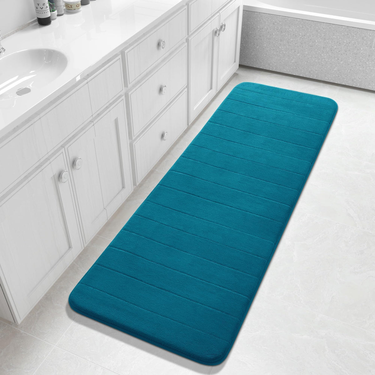 Yimobra Memory Foam Bath Mat, Super Soft Absorbent Bathroom Rug Non Slip 31.5x20 Inch, Quick Dry, Machine Washable Floor Carpet for Tub Shower, Home Decor Accessories, Beige