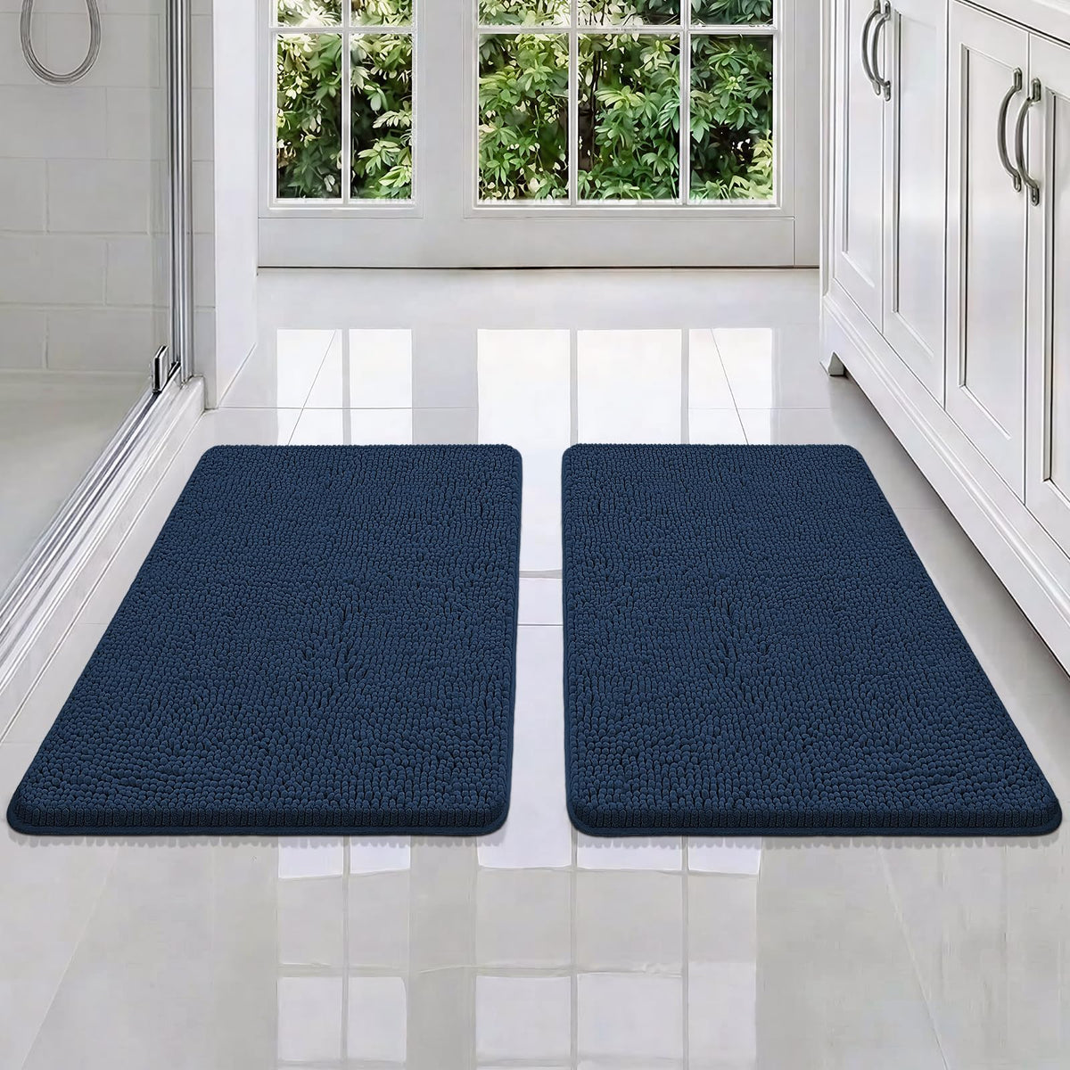 Bcoimo Small Bath Rug Mat,Chenille Extra Soft Navy Bathroom Mats for Floor