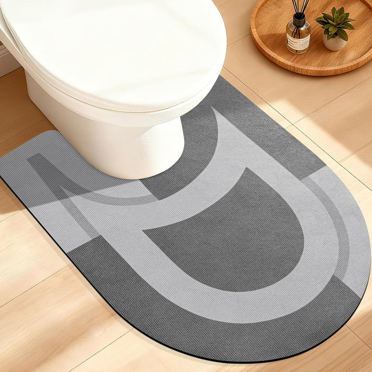 ACCUMTEK Non Slip Bath Mat, Thin Bathroom Rugs Fit Under Door, Quick Dry Bath Mats, Machine Washable Bath Rugs for Bathroom, Bathtub & Kitchen, Grey/Bordered/24 x17