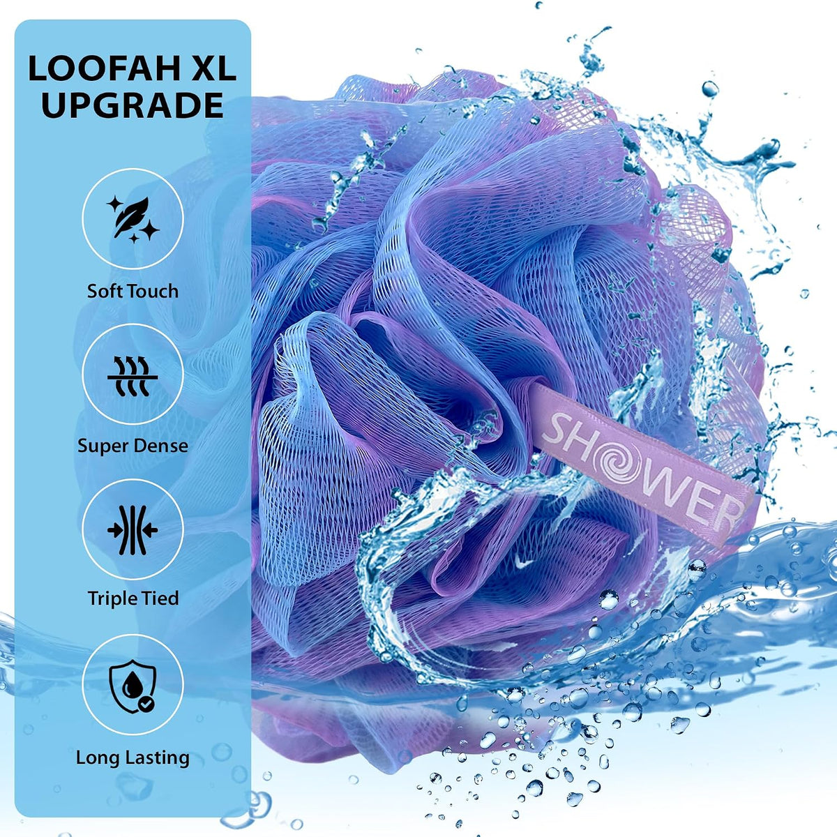 SHOWER BOUQUET Loofah Bath-Sponge XL Swirl-Deep-4-Pack // Extra Large 75g