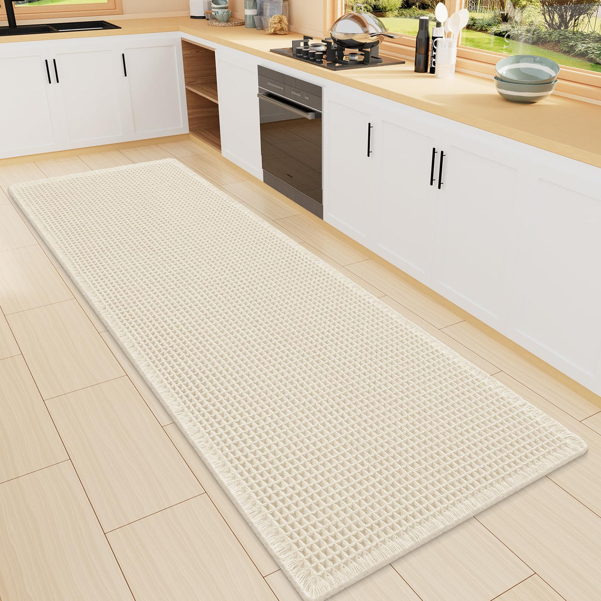 Smiry Waffle Bath Mat 24X16, Soft Absorbent Bathroom Rugs, Brown & Cream