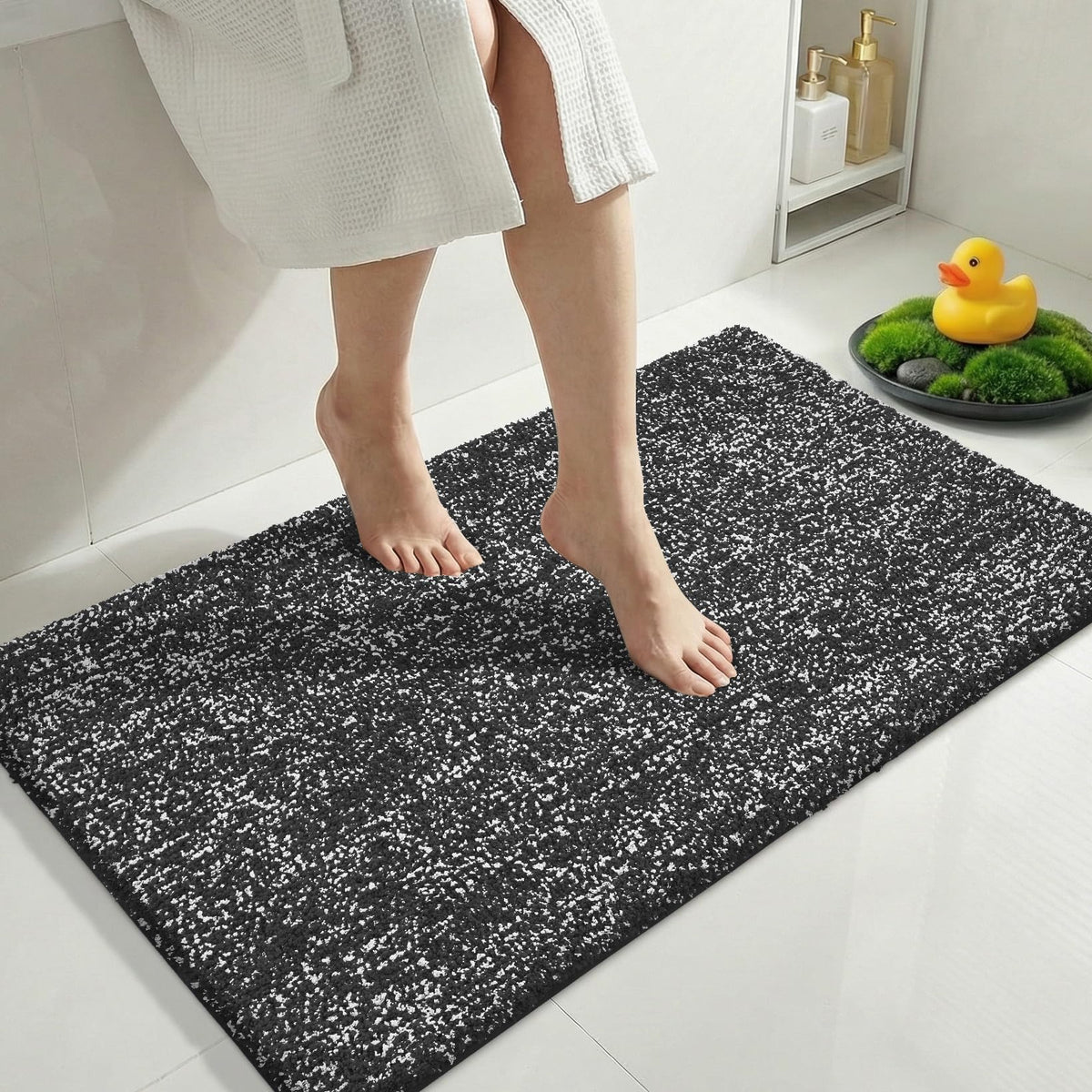 Yimobra Non Slip Machine Washable Bathroom Rug 24x17 Grey and White