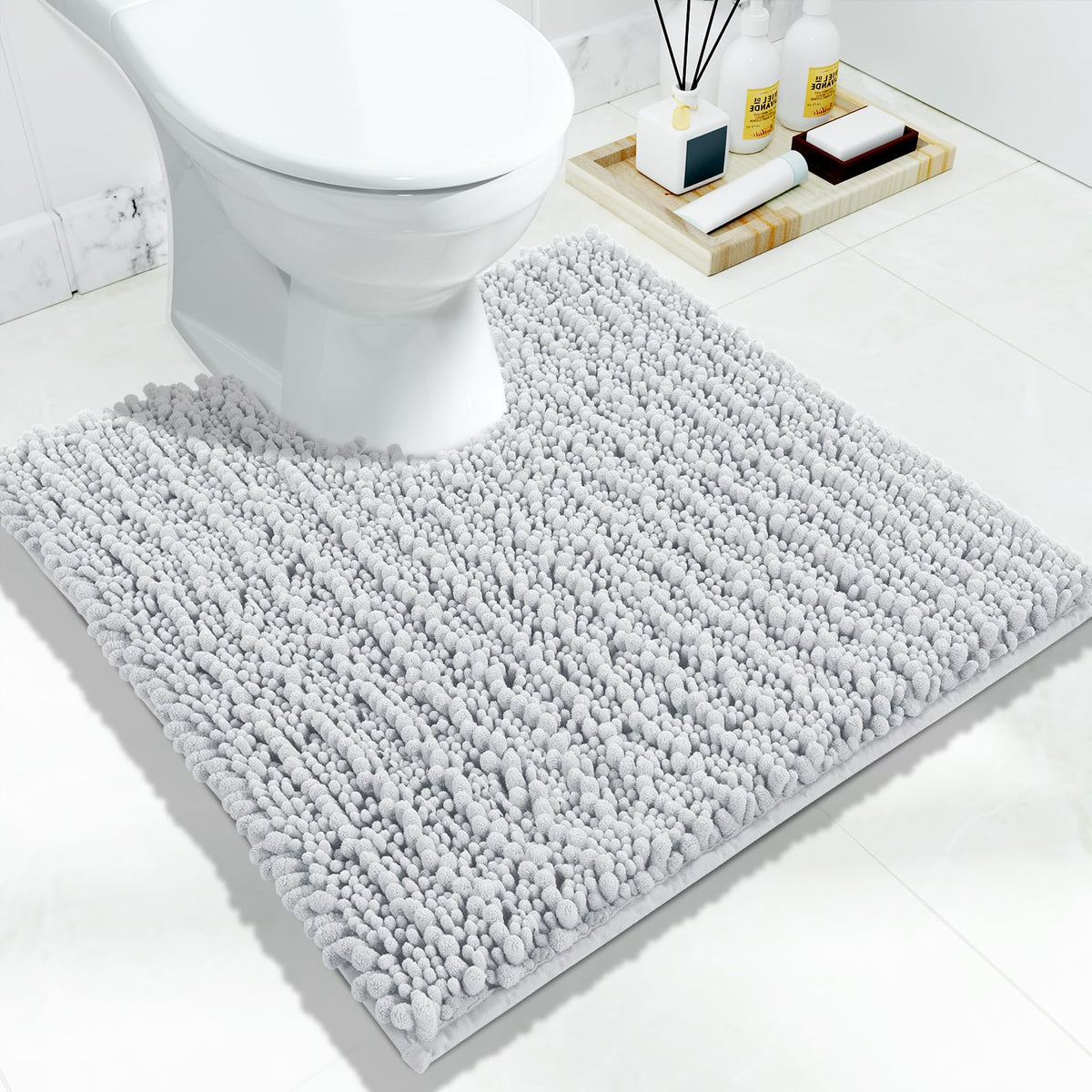 Yimobra Bathroom Rugs Non Slip Washable 32x20 Inch - Ultra Soft Absorbent Chenille Bath Mat, Quick Dry Shaggy Floor Carpet for Tub Shower, Gray Home Decor Accessories