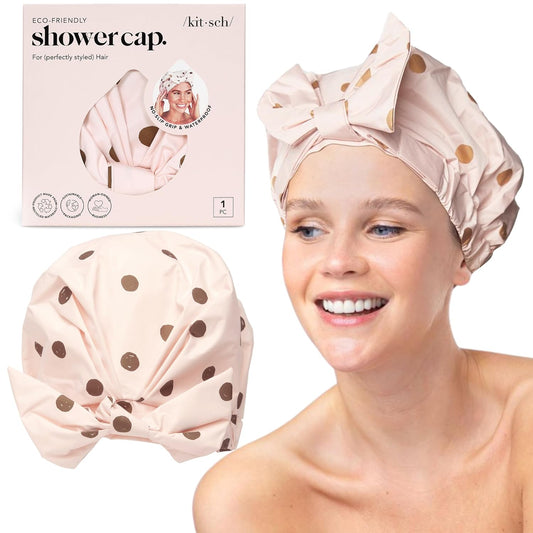 Kitsch Luxury Large Shower Cap for Women - Blush Dot
