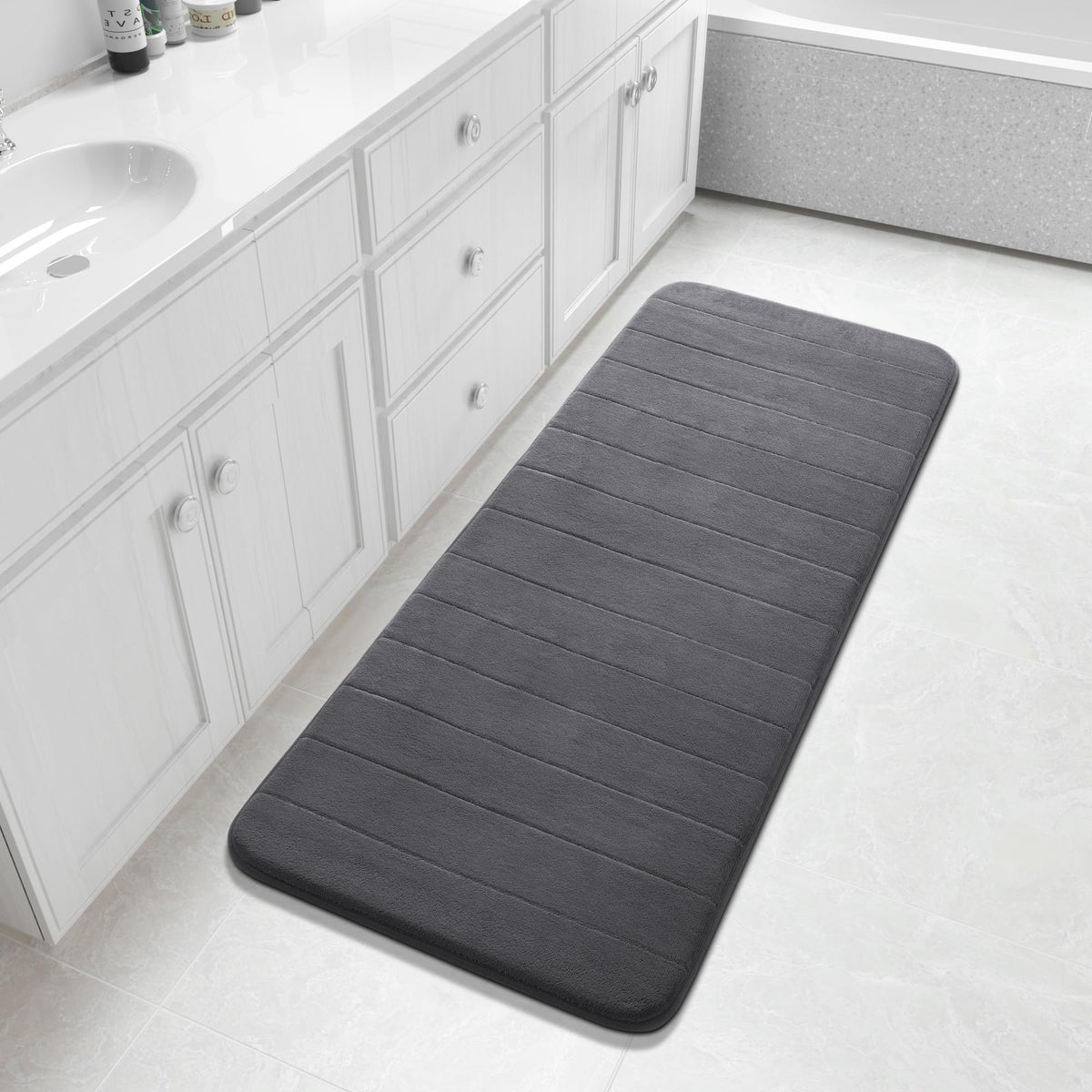 Yimobra Memory Foam Bath Mat, Super Soft Absorbent Bathroom Rug Non Slip 31.5x20 Inch, Quick Dry, Machine Washable Floor Carpet for Tub Shower, Home Decor Accessories, Beige
