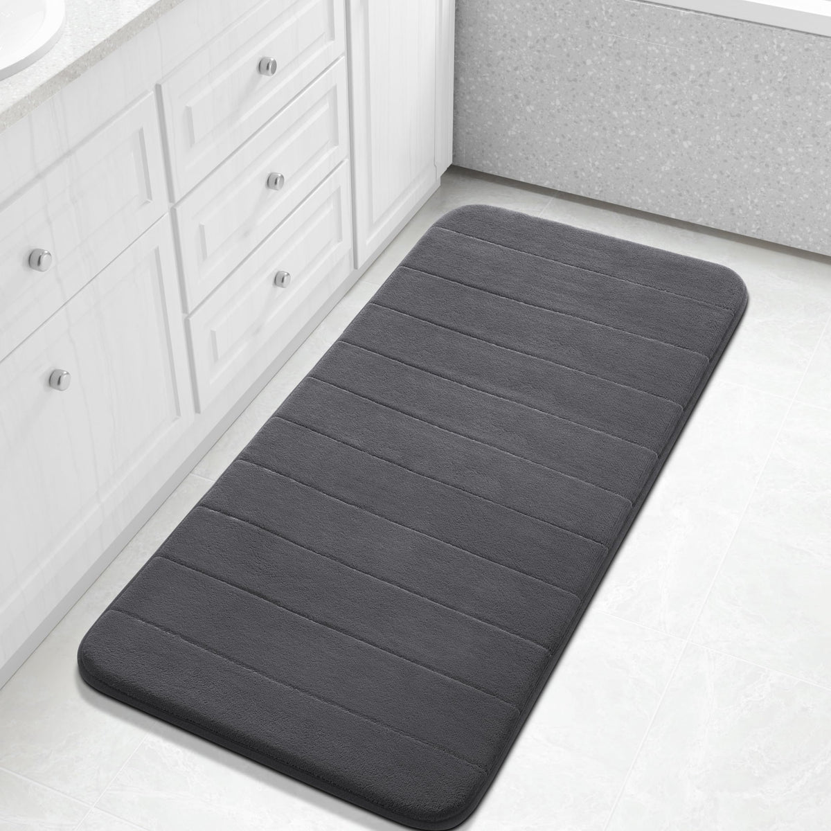 Yimobra Memory Foam Bath Mat, Super Soft Absorbent Bathroom Rug Non Slip 31.5x20 Inch, Quick Dry, Machine Washable Floor Carpet for Tub Shower, Home Decor Accessories, Beige