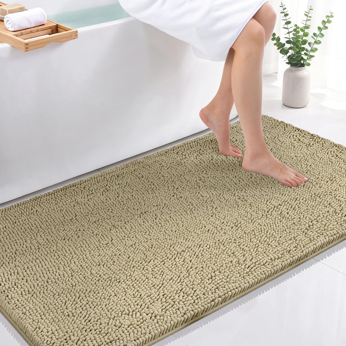 Bcoimo Small Bath Rug Mat,Chenille Extra Soft Navy Bathroom Mats for Floor