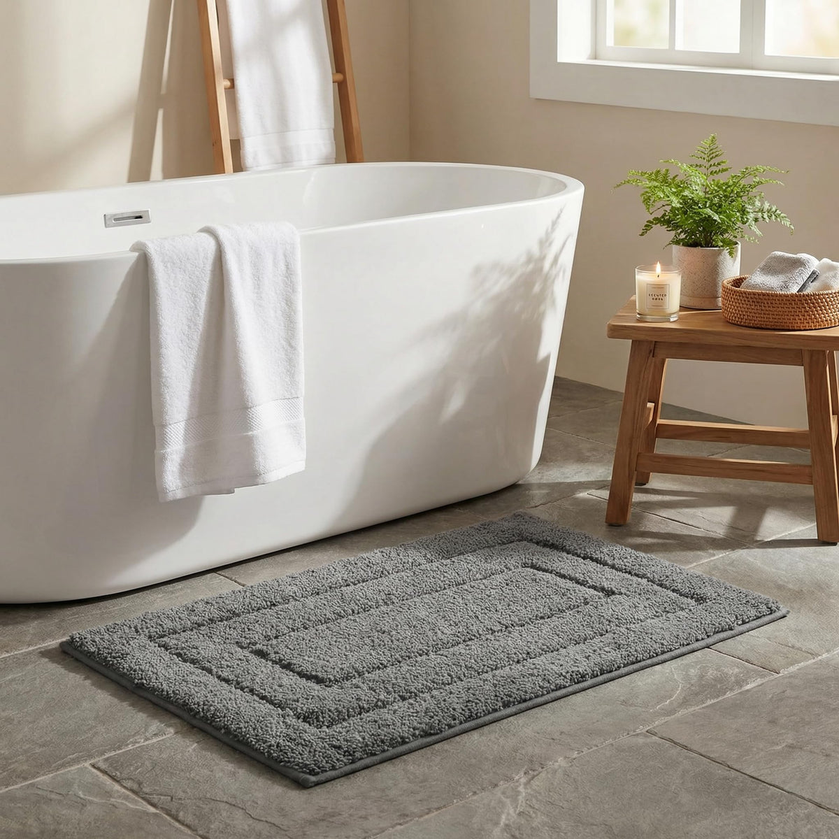 GRANNY SAYS Blue Bathroom Rug 16" x 24", Non-Slip Microfiber Bath Mat