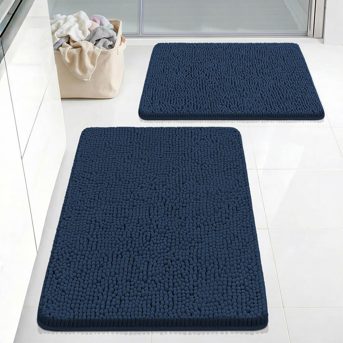 Bcoimo Small Bath Rug Mat,Chenille Extra Soft Navy Bathroom Mats for Floor