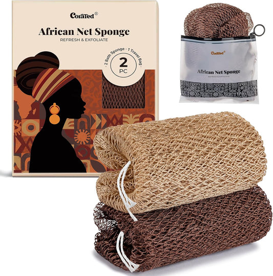 CORATED African Net Sponge Authentic, Shower Loofah Exfoliating Bath Sponge