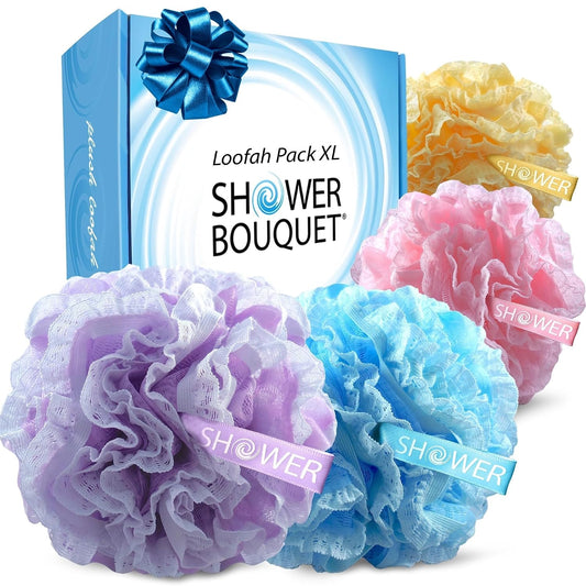 SHOWER BOUQUET Loofah-Bath-Sponge Lace-Mesh-Set // 2-Scrubs-in-1 Large 60g