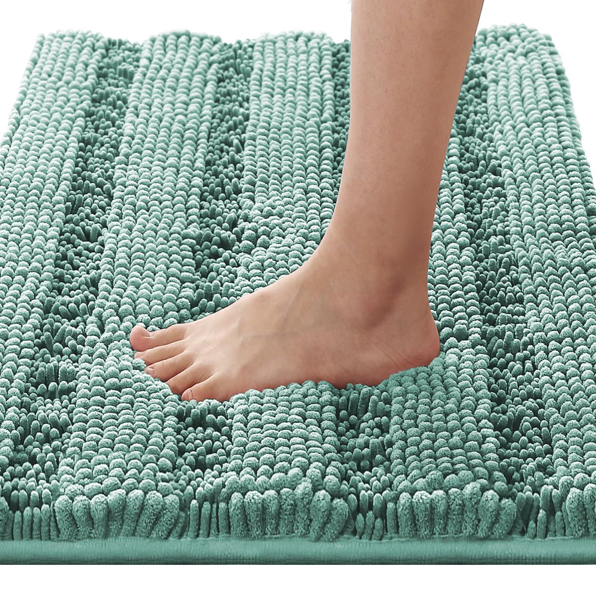 H.VERSAILTEX Grey Bathroom Rug Set Bath Mats, 2 Piece Bath Rugs Non Slip Thick Soft Chenille Striped Bath Rug Set, Bath Mats for Bathroom Sets (Grey, 20" x 32"/17" x 24")