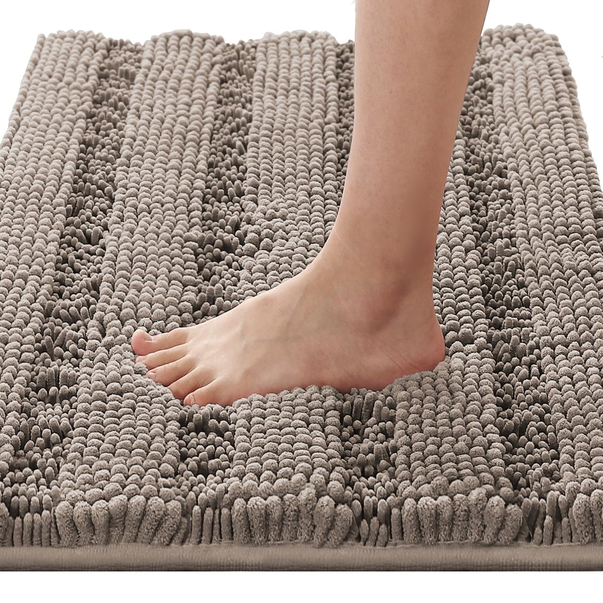 H.VERSAILTEX Grey Bathroom Rug Set Bath Mats, 2 Piece Bath Rugs Non Slip Thick Soft Chenille Striped Bath Rug Set, Bath Mats for Bathroom Sets (Grey, 20" x 32"/17" x 24")