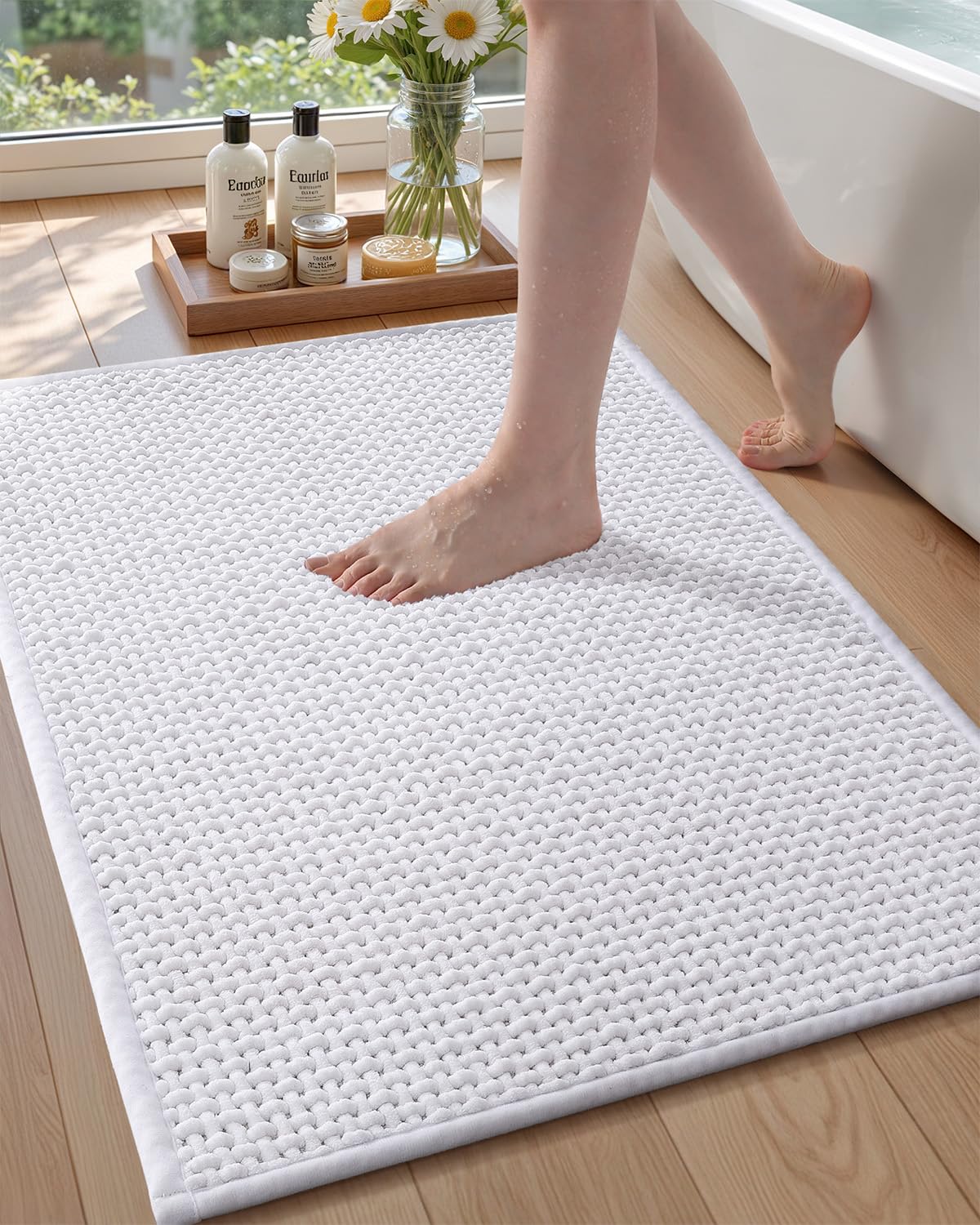 Color&Geometry Beige 30x17 Waffle Bath Mat, Rubber Non Slip Bathroom Rug