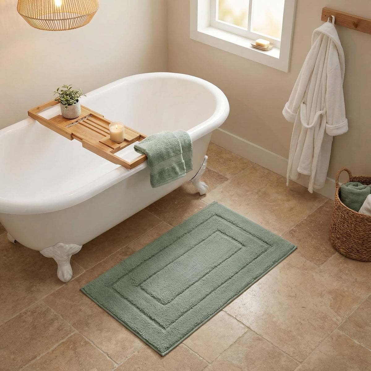 GRANNY SAYS Blue Bathroom Rug 16" x 24", Non-Slip Microfiber Bath Mat