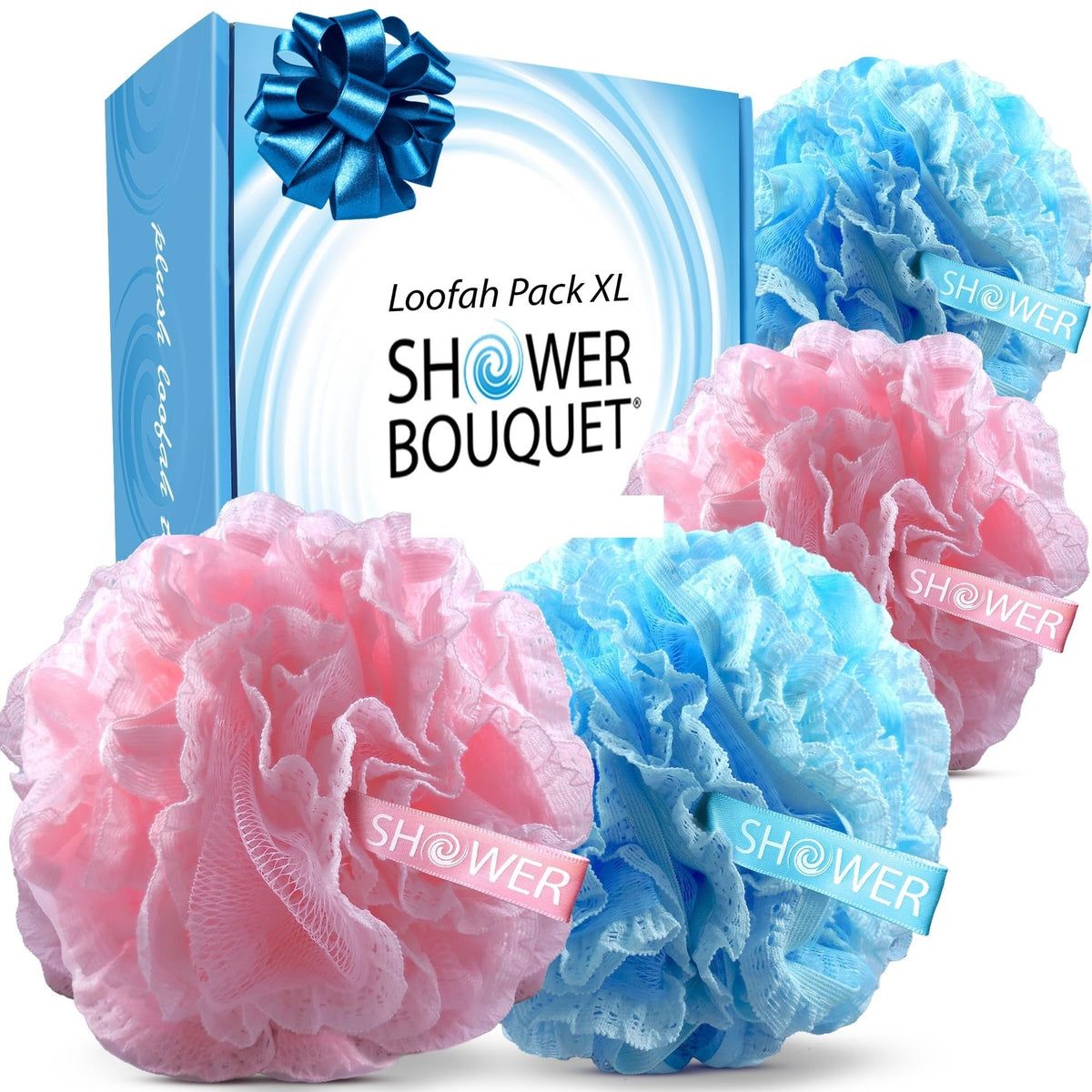 SHOWER BOUQUET Loofah-Bath-Sponge Hot-Lacey-Mesh // 4-Steamy-Lace-Colors