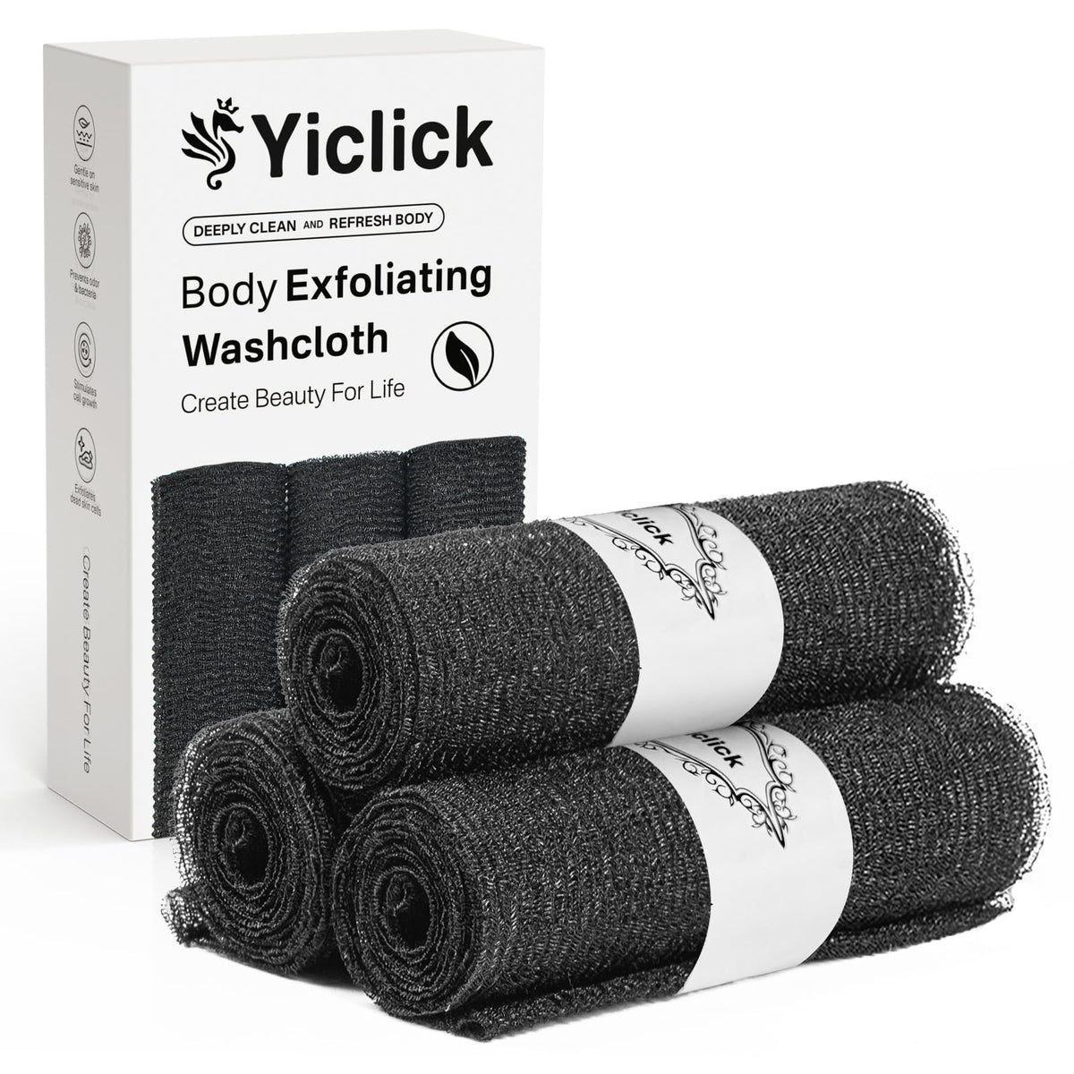 Yiclick Exfoliating Washcloth Towel, Japanese Exfoliating Wash Cloth, Korean Body Scrubber Exfoliator, Back Scrubber Washer for Shower Bath, Body Scrub African Net Sponge Loofah Luffa (Colors)