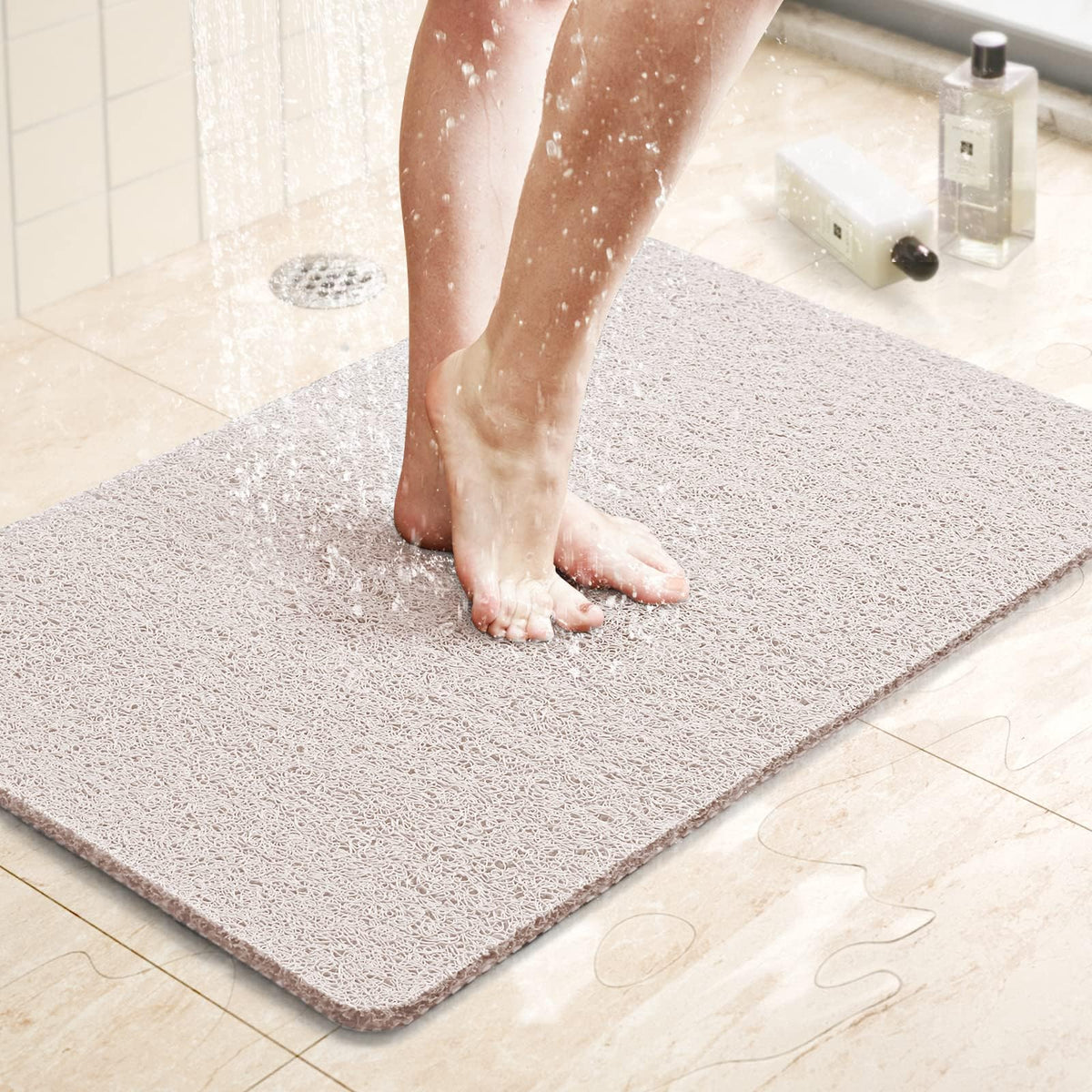 LuxStep Shower Mat Bathtub Mat,24x16 inch, Non-Slip Bath Mat with Drain, Quick Drying PVC Loofah Bathmat for Tub,Shower,Bathroom (Phthalate Free,Grey)