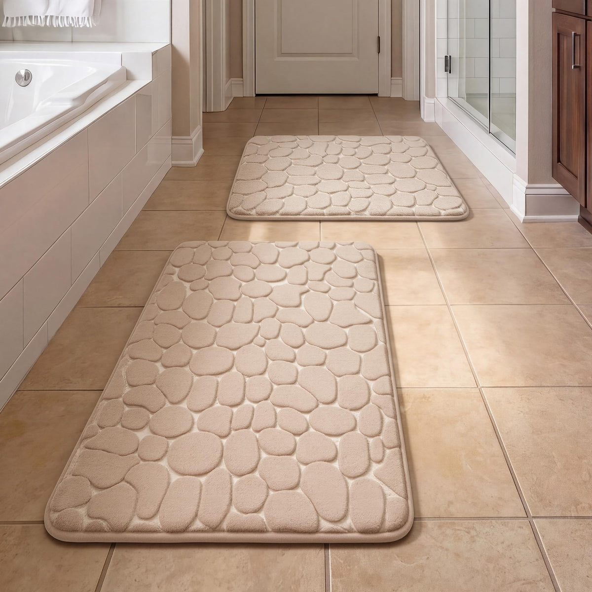 YIHOUSE Bathroom Mat Rug, Memory Foam Bath Mat, Non-Slip Bathroom Floor Mats, Cobblestone Bath Mats Absorbent Bath Rugs Washable Quick Dry (17x24,Dark Gray)