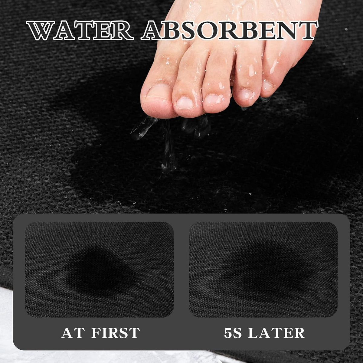 chakme Bathroom Rugs Mat 24x17, Ultra Thin Non Slip Bath Mat Small Quick Dry Absorbent Bath Mat for Bathroom Floor, (Black, 24"x17")