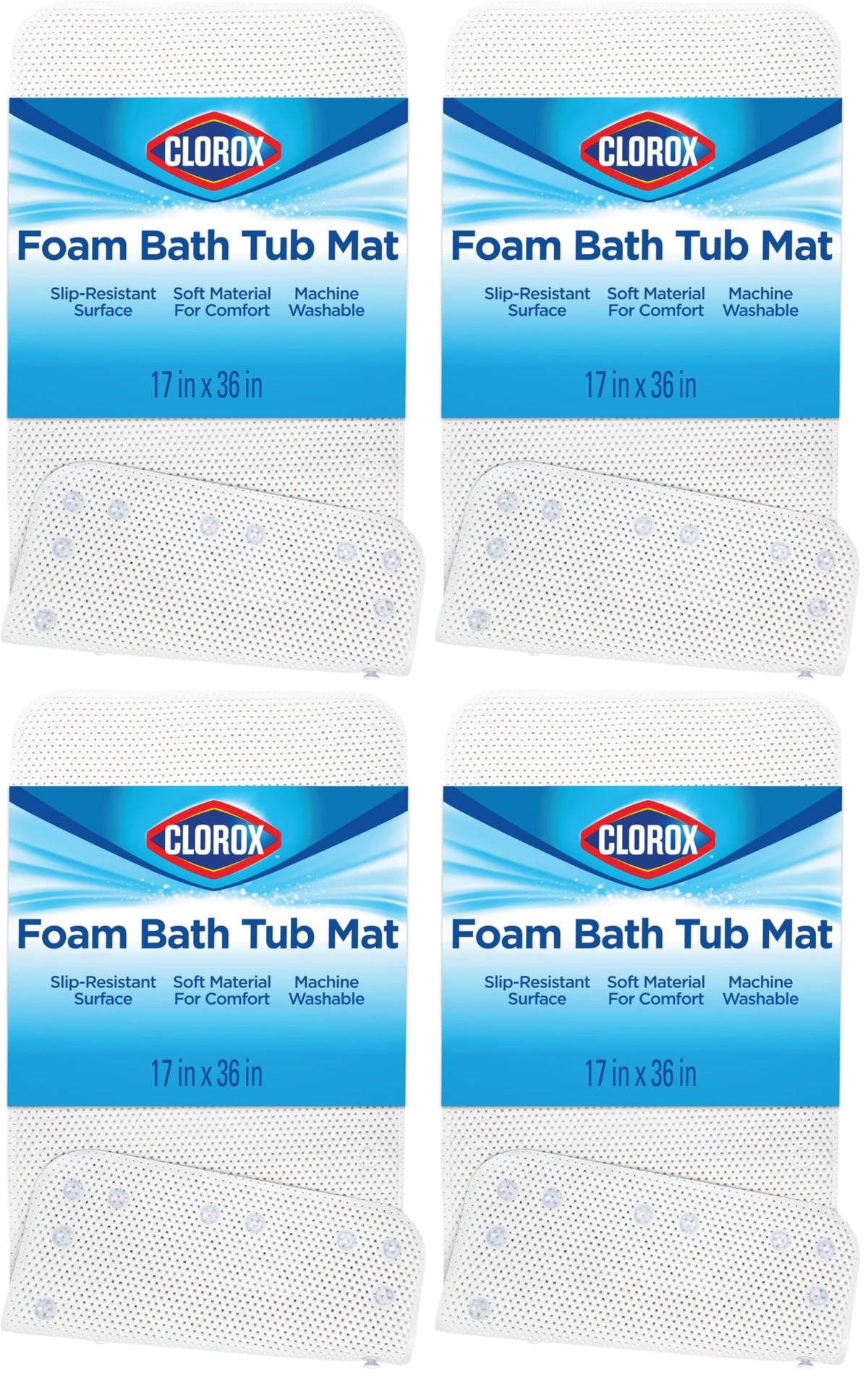 Clorox by Duck Cushioned Foam Bath Mat for Tubs, 17 In. x 36 In, White